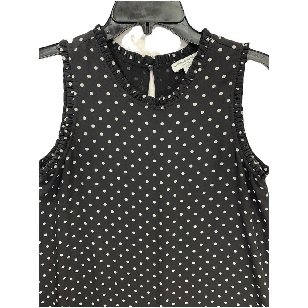 Katherine Barclay Polka Dot Dress Womens 2 Black White Ruffle Shift MD6556L - Picture 3 of 7